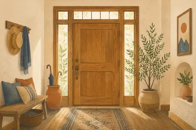 Welcoming Wooden Front Door Entryway Interior