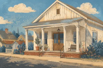 Weathered Wooden House Entrance in Afternoon Light