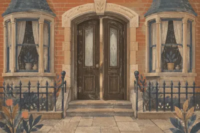 Historic Wooden Doorway With Quiet Welcome