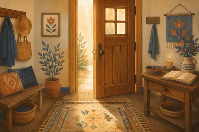 Warm Wooden Front Door Entryway