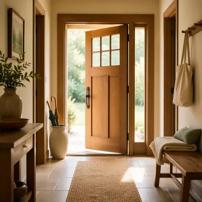 Welcoming Wooden Front Door Hallway Interior