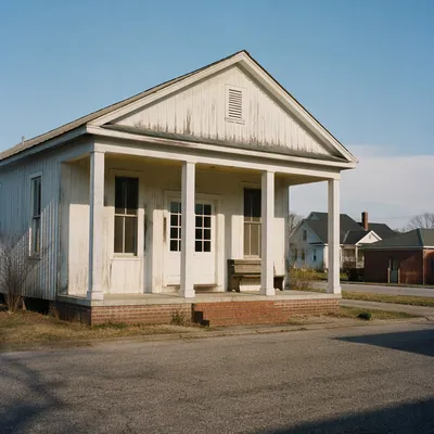 Weathered Wooden House Entrance with Quiet Porch