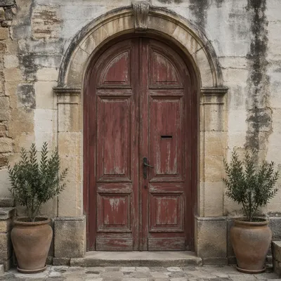 Weathered Arched Wooden Chapel Door