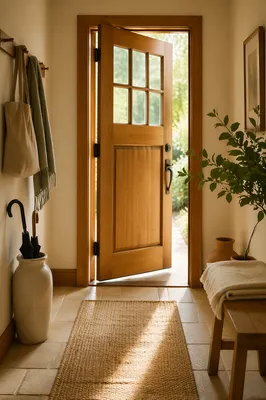 Welcoming Wooden Front Door Hallway Interior