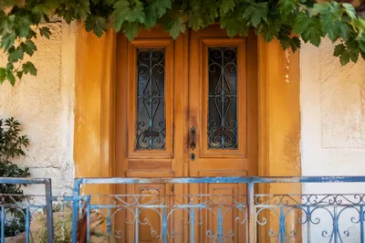 Rustic Mediterranean Wooden Front Entrance