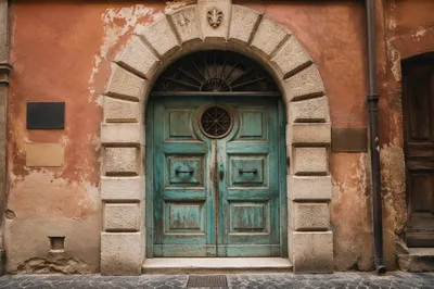 Weathered Teal Doorway on Historic Townhouse