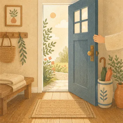 Welcoming Front Door in Peaceful Foyer