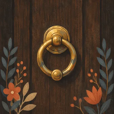 Welcoming Brass Door Knocker on Walnut