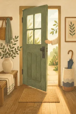 Welcoming Front Door in Peaceful Foyer