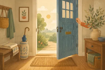 Welcoming Front Door in Peaceful Foyer