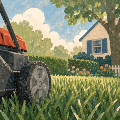 Backyard Lawn Mower Morning Grass Closeup