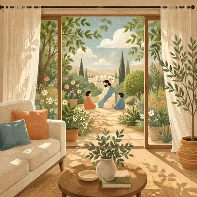 Sunroom View to Lush Backyard Garden