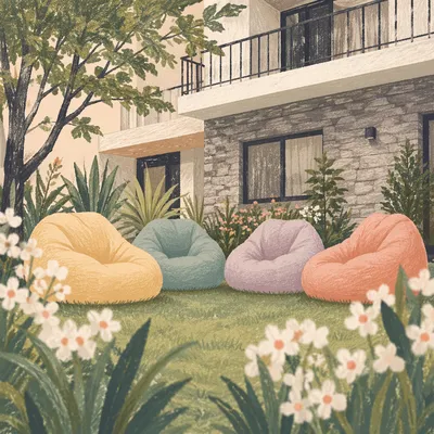 Cozy Backyard Lawn with Pastel Seating
