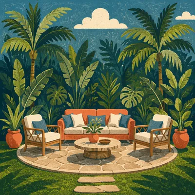 Sunlit White Patio Set in Lush Garden