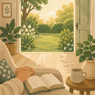 Morning Devotion by Open Garden Door