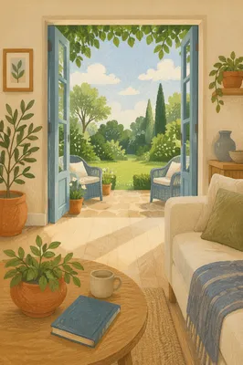 Contemporary Living Room Opening to Garden