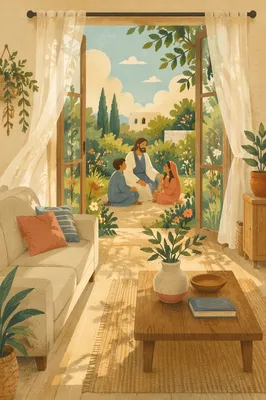 Sunroom View to Lush Backyard Garden