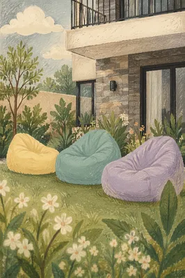 Peaceful Backyard Garden With Pastel Beanbags