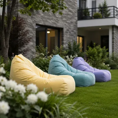 Peaceful Backyard Garden With Pastel Beanbags