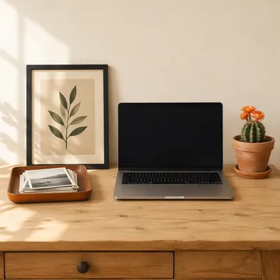 Organized Warm Minimalist Home Office Desk