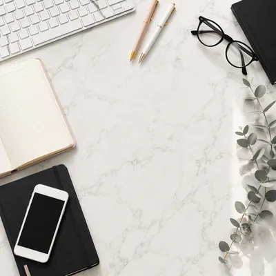 Organized Marble Home Office Desk Flat Lay