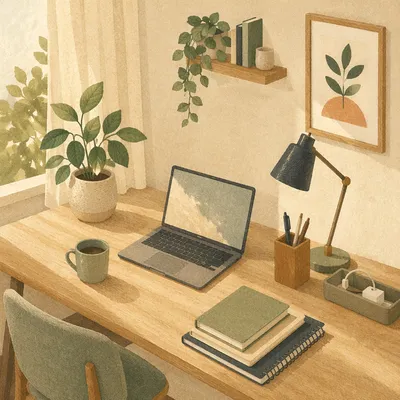 Organized Home Office Desk by Window