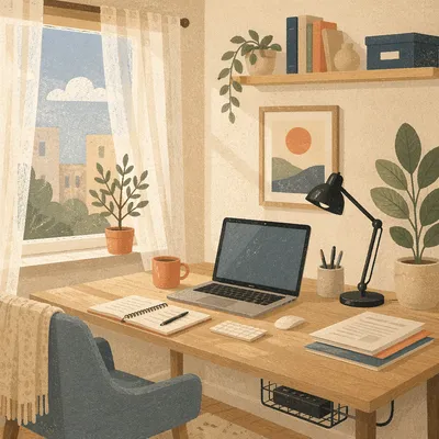 Serene Organized Home Office Desk Corner
