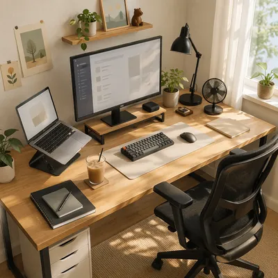 Organized Home Office Desk in Bright Room