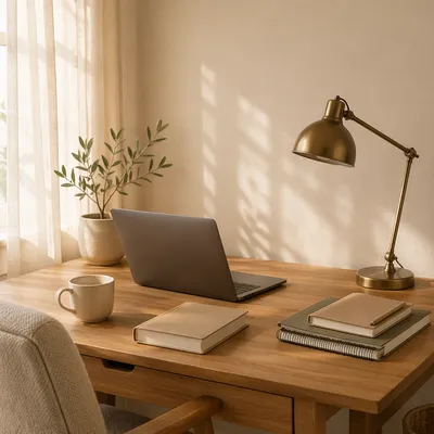 Peaceful Organized Home Office Desk Corner