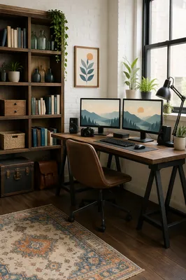 Organized Rustic Home Office Desk in Bright Loft