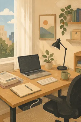 Serene Organized Home Office Desk Corner