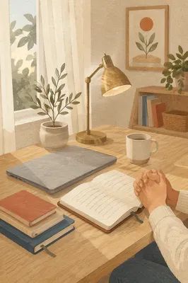 Peaceful Home Office Desk Prayer Setup