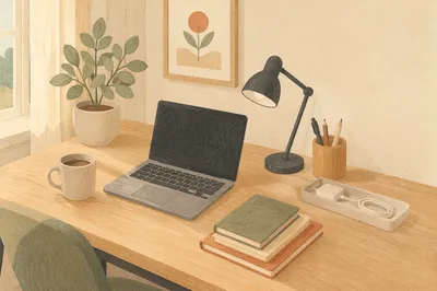 Organized Home Office Desk by Window