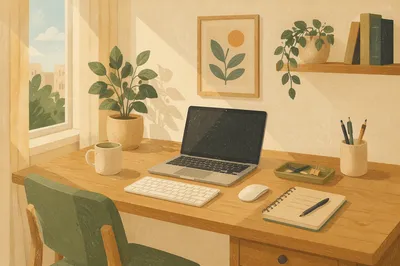 Organized Home Office Desk in Morning Light