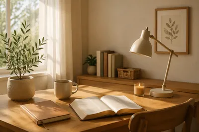 Organized Home Office Desk by Window
