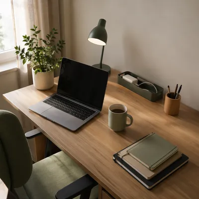 Organized Home Office Desk in Morning Light