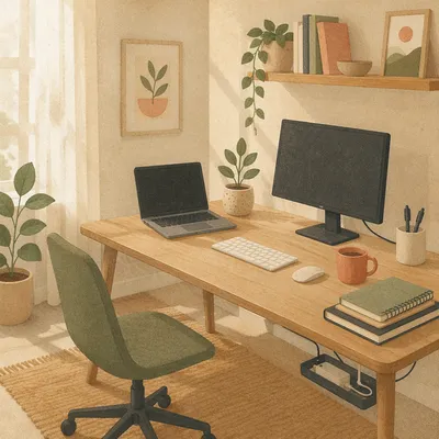 Organized Home Office Desk in Morning Light