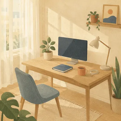 Organized Home Office Desk in Morning Light