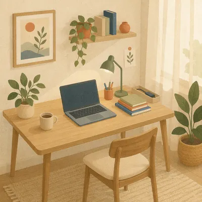 Serene Organized Home Office Desk Corner