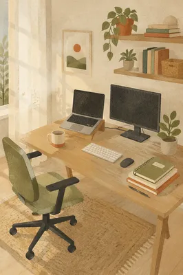 Organized Home Office Desk in Morning Light