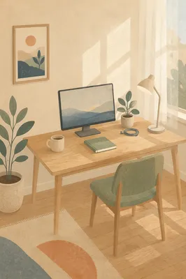 Organized Home Office Desk in Morning Light