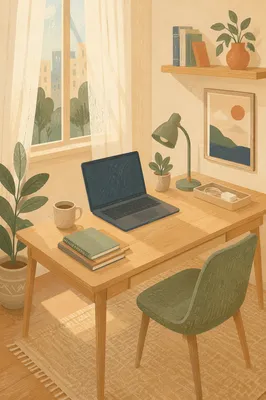 Serene Organized Home Office Desk Corner