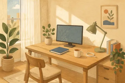 Organized Home Office Desk in Morning Light