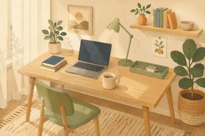 Organized Home Office Desk in Morning Light