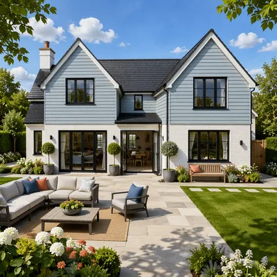 Modern Blue Gabled Home Exterior