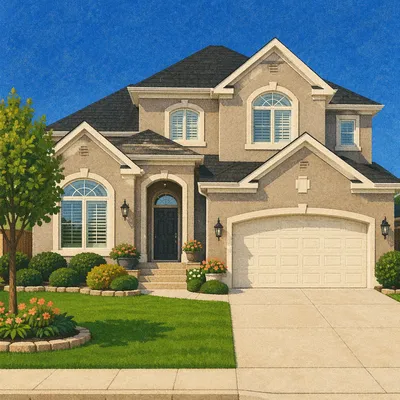 Modern Suburban Home with Bright Green Lawn