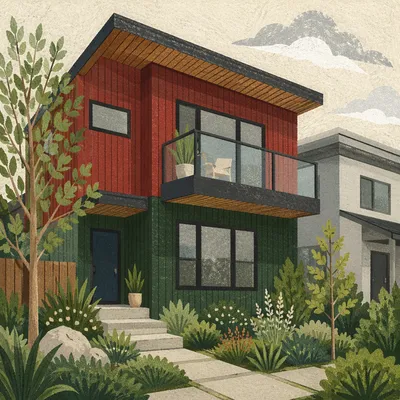 Modern Townhouse Exterior with Garden Facade