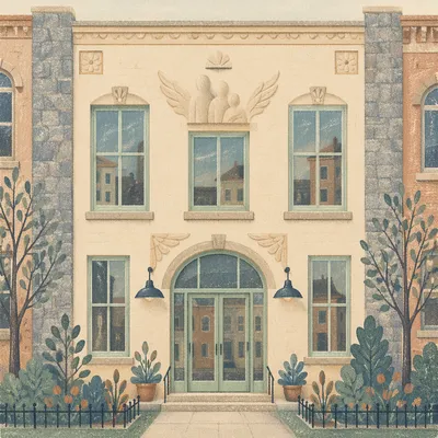 Modern Townhouse Facade with Arched Glass Entry
