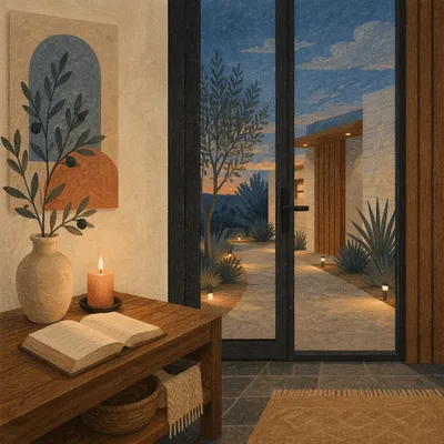Peaceful Modern Foyer with Glass Entry