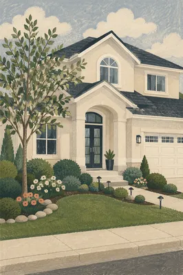 Modern Suburban House Exterior with Manicured Lawn